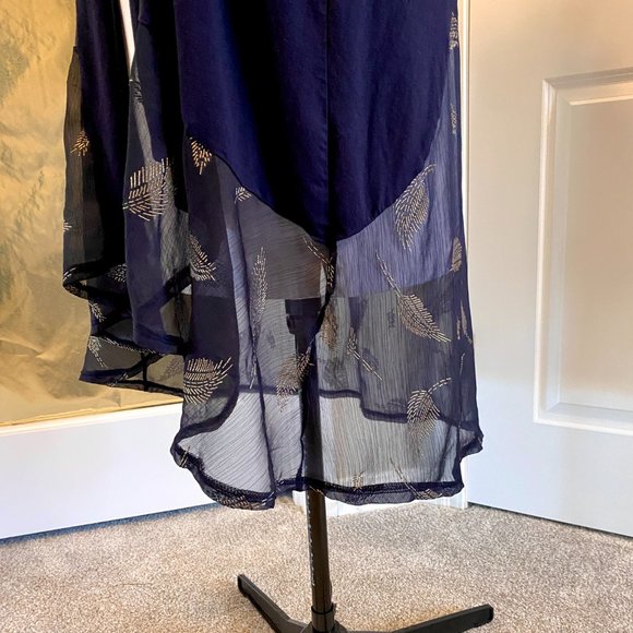 LAVANYA 3X Navy Rayon knit Hi-Lo Duster w/Luxurious embroidered chiffon panel - Picture 3 of 9